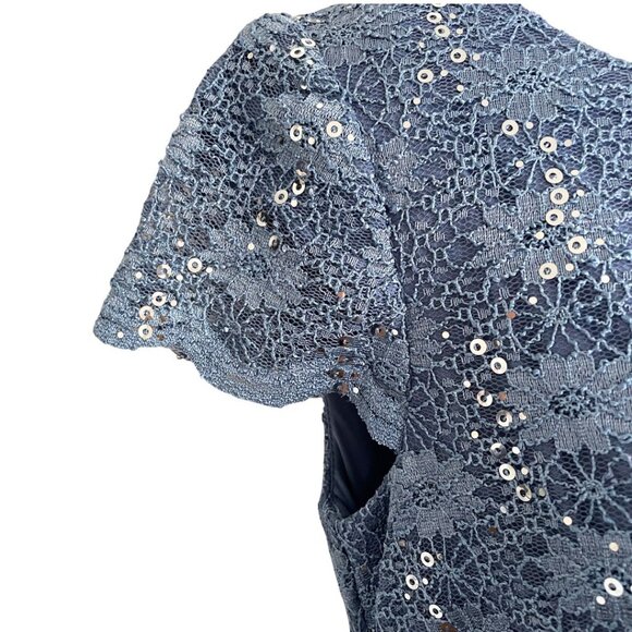 NEW Alex Evenings Lace Sequins Cap Sleeve Blue Cocktail Dress Size 6 - Picture 5 of 11